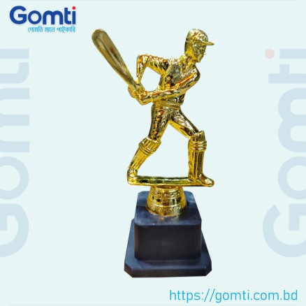8inc_Metallic Fiber Cricket Batsman Trophy_10017
