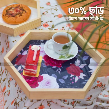 Wooden Hexagon Tray  10 Inches  Mandala Design_14504