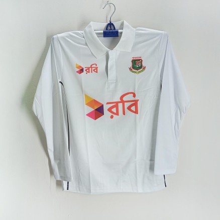 Bangladesh Full Sleeve Polo Cricket Test Jersey For Men - Test Polo Jersey For Men - Bangladesh Cricket Jersey 2024-25_537_White